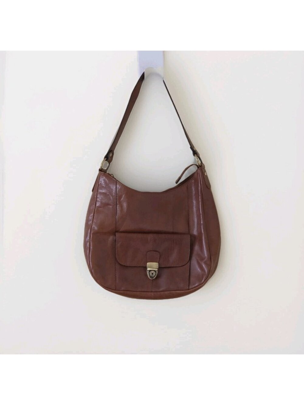 Browns Genuine Leather Hobo Shoulder Bag Cognac Brown Y2K Western Boho Pockets